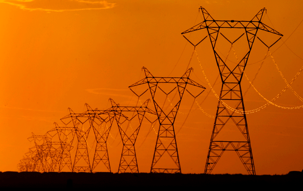 High-voltage transmission lines carrying electricity