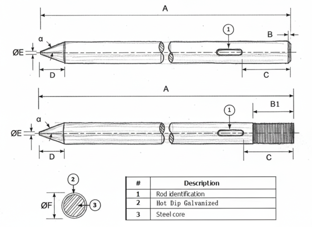 HDG Grounding Rod Drawing