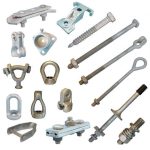 Overhead pole line hardware fittings for power distribution