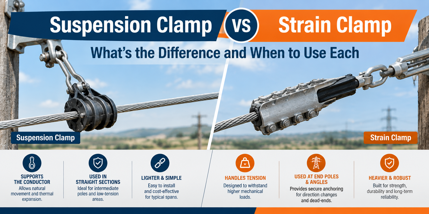 Suspension Clamp vs Strain Clamp