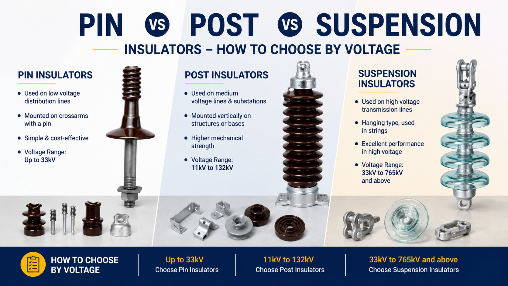 Pin vs Post vs Suspension Insulators