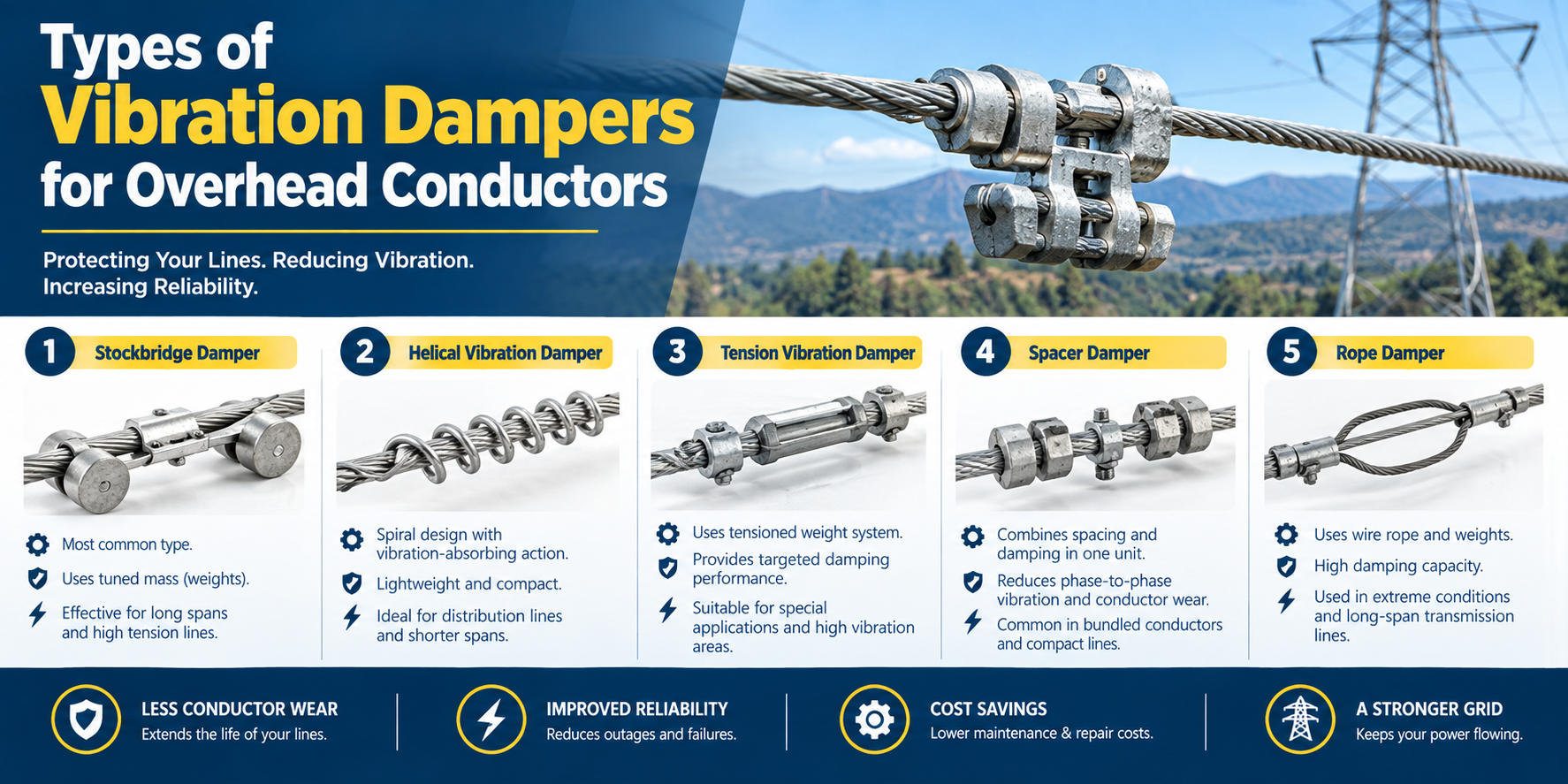 Types of Vibration Dampers for Overhead Conductors
